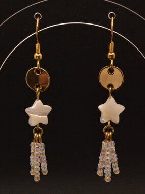 Star Dangle Earrings in White and Gold